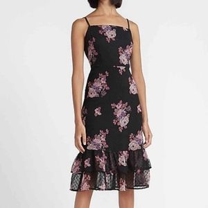 Express Swiss Dot Floral Dress Cotton & Polyester Black Size Large
